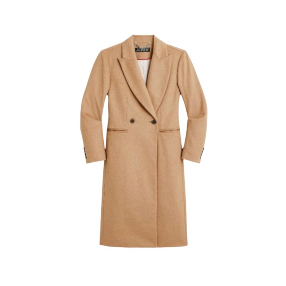 J. Crew Camel Double-Breasted Longline Pea Coat